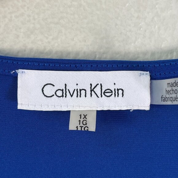 Calvin Klein Womens Plus 1X Lace Up Front Tunic Top Short Sleeve Stretch Shirt - Picture 4 of 10